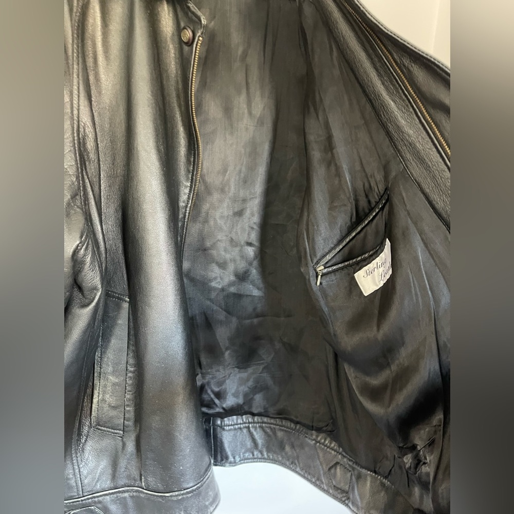 Vintage Mens Leather Jacket XL Black Biker Zip 90s Y2k - Picture 10 of 13
